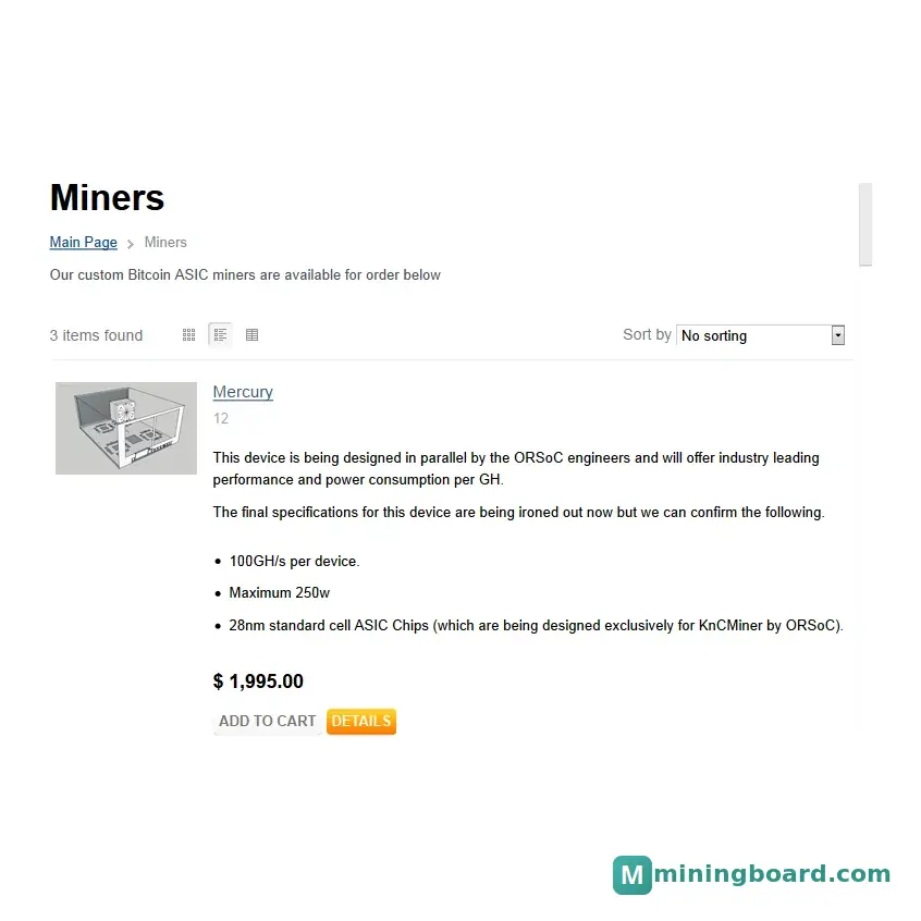 KnCMiner KnC Mercury mining rig