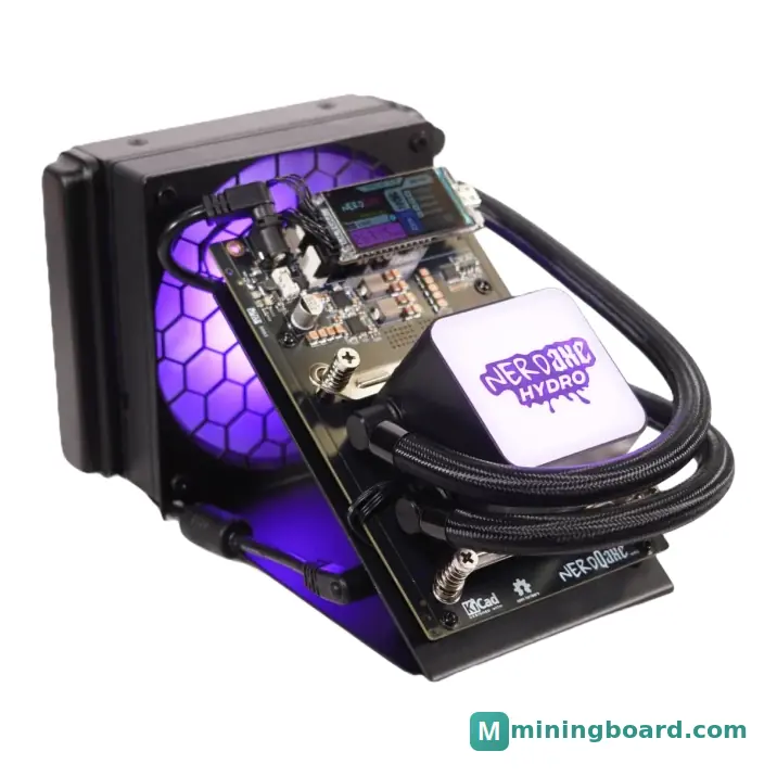 NerdMiner NerdQaxe+ Hydro mining rig